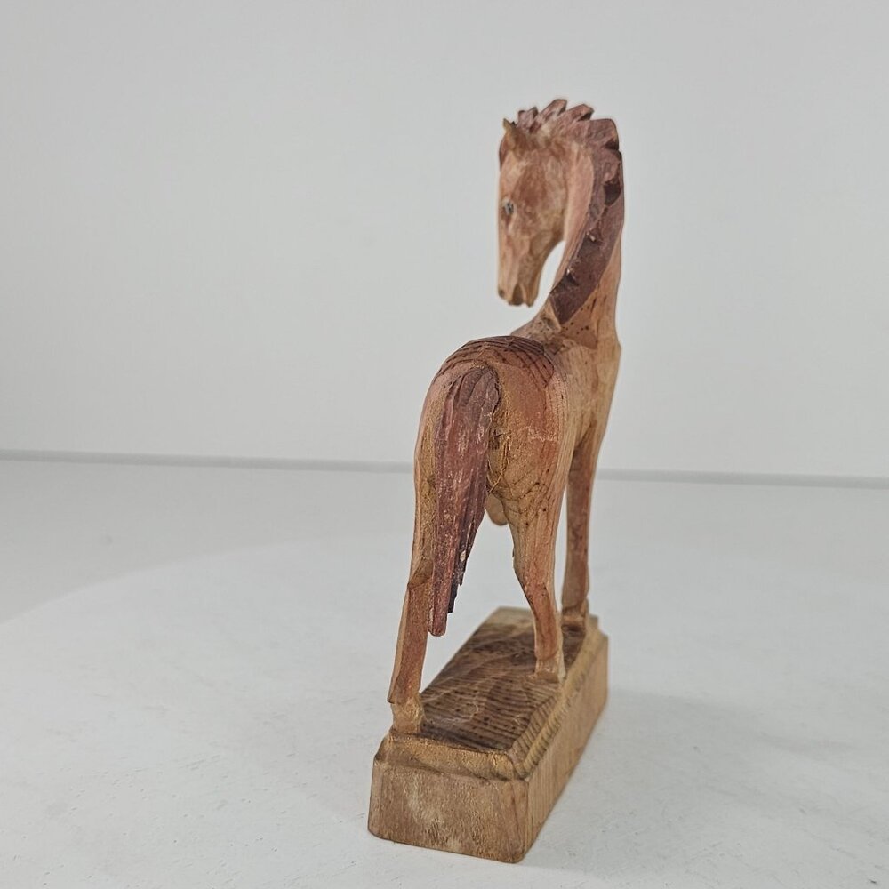 Hand-Carved Wooden Horse Figurine On Base Folk Art *Repaired* - Picture 6 of 9
